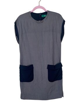 Kuho Blue Grey Colorblock Mini Shift Dress Womens S Casual Preppy Corpcore